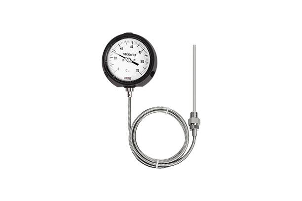 Safety pattern type remote reading thermometer solid-front turret style thermoplastic case